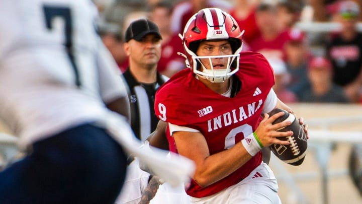 Indiana's Kurtis Rourke (9) looks downfield during the second half against Florida International at Memorial Stadium.