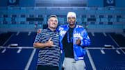 BYU wide receiver commit Legend Glasker with wide receivers coach Fesi Sitake