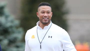 Notre Dame Head Coach Marcus Freeman at Notre Dame spring football practice Thursday, March 7, 2024, at the Irish Athletics Center in South Bend.