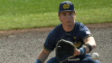 Notre Dame infielder Noah Coy (2) during the bottom of the first inning