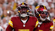 Washington Commanders safety Percy Butler (35) celebrates after tackling Green Bay Packers wide receiver Matthew Golden (0) near the goal line on a punt return on Thursday, September 11, 2025, at Lambeau Field in Green Bay, Wis. The Packers won the game, 27-18.
Tork Mason/USA TODAY NETWORK-Wisconsin