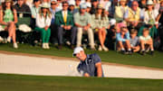 McIlroy bogeyed the 72nd hole after this bunker shot, one of many moments of adversity he overcame on Sunday at Augusta.