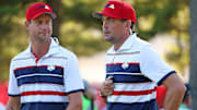 Keegan Bradley benched Harris English (left) in Sunday singles following an injury on team Europe.