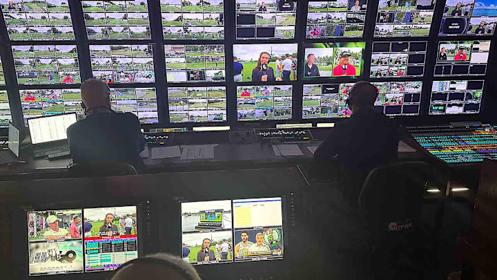 The LIV Golf TV control room is a busy place on tournament days. The LIV Golf TV control room is a busy place on tournament days.