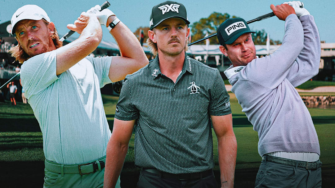 Tommy Fleetwood (left), Jake Knapp (center), and Harris English (right) are among the betting picks for the Arnold Palmer Invitational.