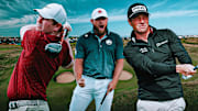 Robert McIntyre (left), Tyrrell Hatton (center) and Viktor Hovland (right) are among the picks to win the British Open.