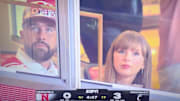 Travis Kelce and Taylor Swift watch a Nebraska-Cincinnati football game on Thursday night.