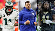 Eagles WR A.J. Brown, Giants backup QB Russell Wilson and Saints RB Alvin Kamara could be three potential trade targets.