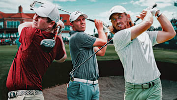 Robert McIntyre (left), Matt Fitzpatrick (center) and Tommy Fleetwood (right) are among the betting picks at the Scottish Open. 