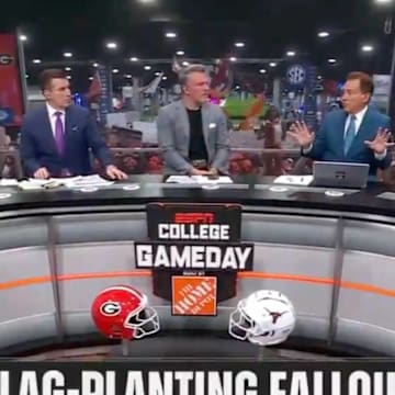 Nick Saban speaks to his College GameDay colleagues in Atlanta ahead of the Georgia-Texas SEC championship game.