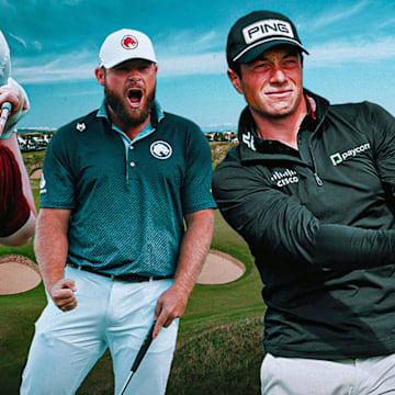 Robert McIntyre (left), Tyrrell Hatton (center) and Viktor Hovland (right) are among the picks to win the British Open.