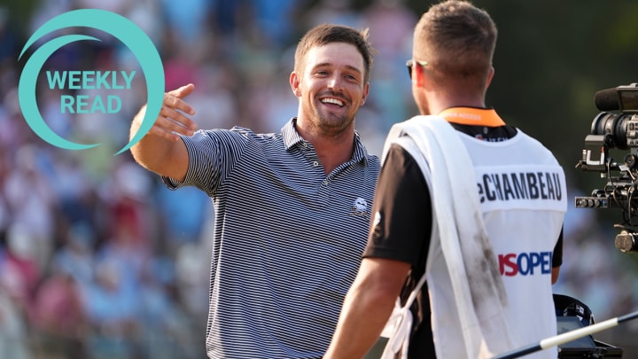 DeChambeau and caddie Greg Bodine embraced moments after the final putt.