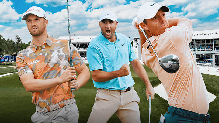 Wyndham Clark (left), Scottie Scheffler (center) and Rory McIlroy are among the betting picks for the Houston Open. 