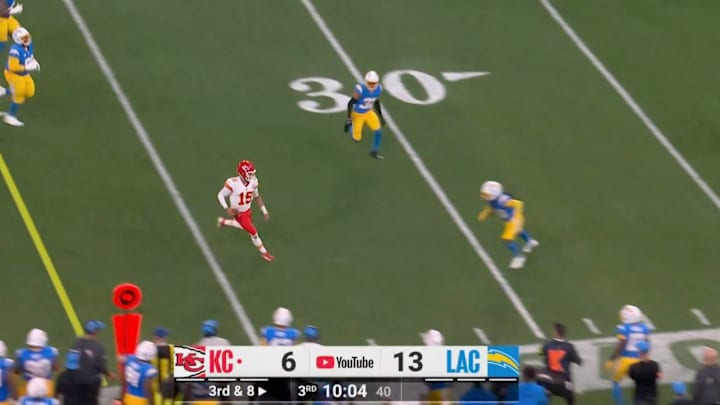 Chiefs quarterback Patrick Mahomes delivered a hit on the sidelines during Friday's game against the Chargers that elicited quite a reaction from NFL fans.