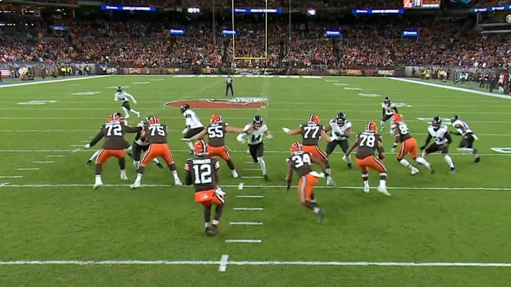 Browns quarterback Shedeur Sanders played his first minutes of his NFL career in Sunday's game against the Ravens.