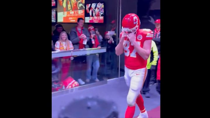 Cameras caught Travis Kelce sadly walking back to the locker room after Sunday's loss to the Texans.