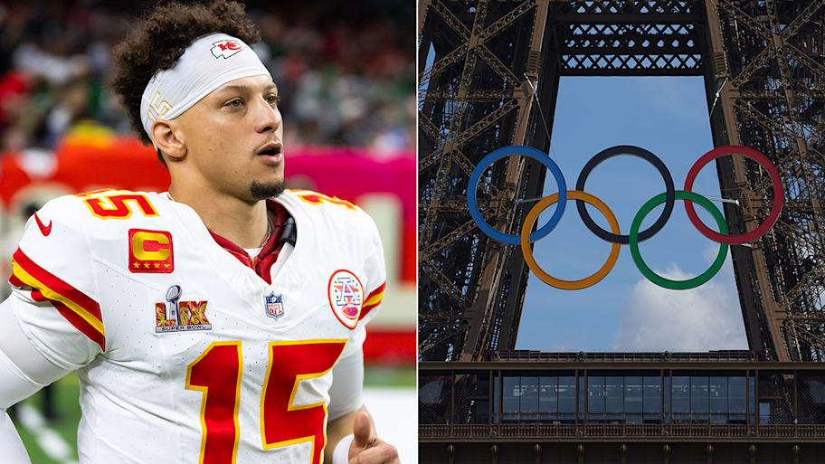 Will Mahomes be on Team USA for the 2028 Olympics in Los Angeles? | Mark J. Rebilas/USA TODAY Network (Mahomes); Amber Searls/USA TODAY Network (rings)