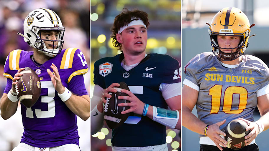 LSU's Garrett Nussmeier, Penn State's Drew Allar and Arizona State's  Sean Leavitt are three of the top quarterbacks in the 2026 NFL draft class. | Maria Lysaker/Imagn Images (Nussmeier); Mark J. Rebilas/Imagn Images (Allar); Rob Schumacher/The Republic/USA TODAY Network (Leavitt)
