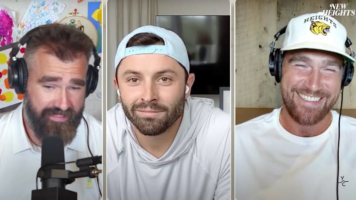 Tampa Bay Buccaneers quarterback Baker Mayfield dished on his old team during this week's episode of the "New Heights" podcast hosted by Jason and Travis Kelce. Tampa Bay Buccaneers quarterback Baker Mayfield dished on his old team during this week's episode of the "New Heights" podcast hosted by Jason and Travis Kelce.