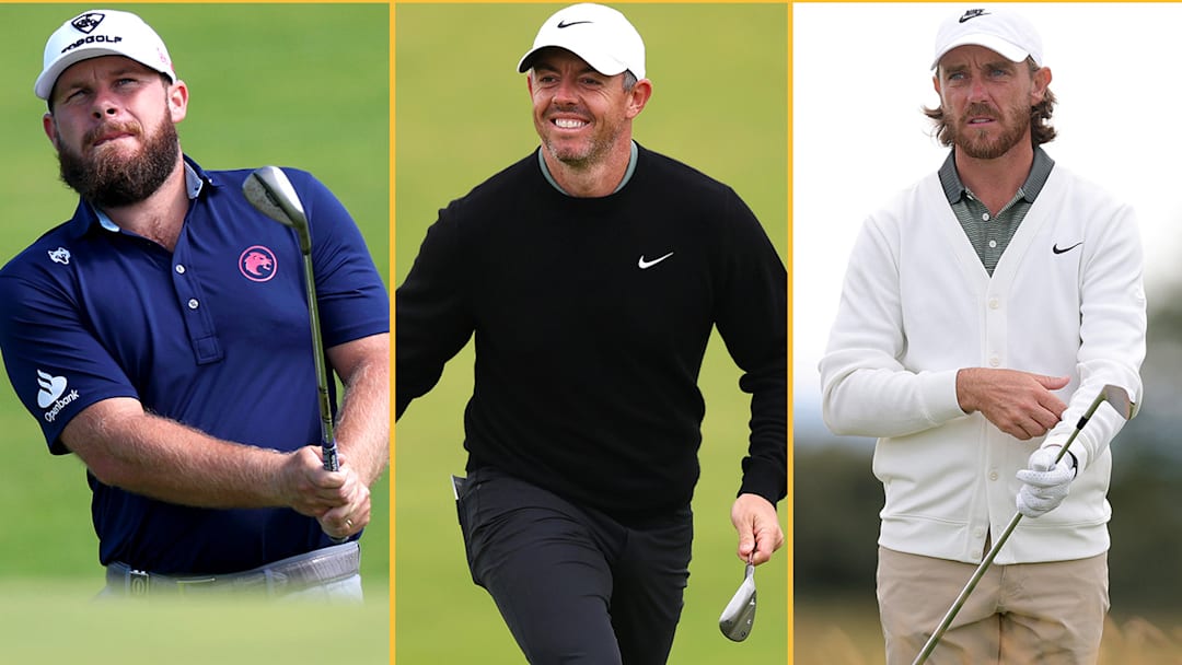 Tyrrell Hatton, Rory McIlroy and Tommy Fleetwood (left to right) are among SI Golf's choices to hoist the Claret Jug.