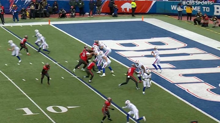 Bills quarterback Josh Allen threw a particularly bad interception in Sunday's game against the Buccaneers.