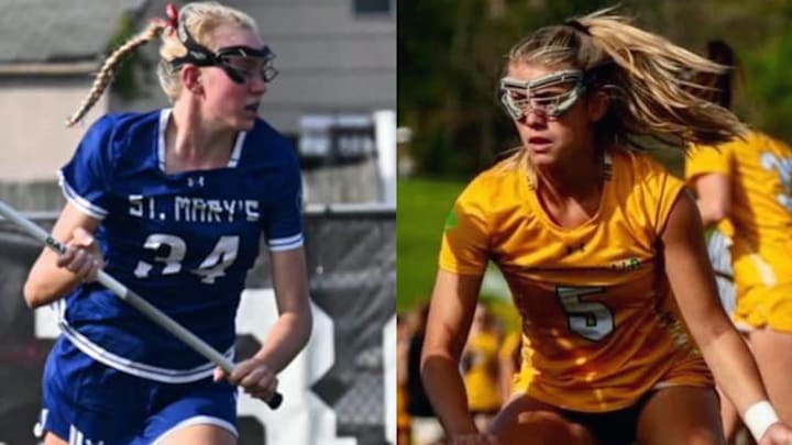 Currently IAAM lacrosse rivals, Maddie Mitchell of St. Mary's (left) and Payton Van Zile of Bryn Mawr will soon be teammates at the U.S. Naval Academy. Currently IAAM lacrosse rivals, Maddie Mitchell of St. Mary's (left) and Payton Van Zile of Bryn Mawr will soon be teammates at the U.S. Naval Academy.