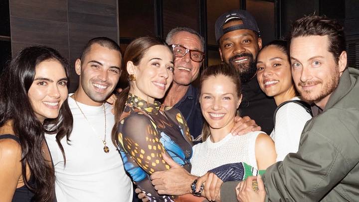 (Left to Right) Arienne Mandi, Benjamin Levy Aguilar, Marina Squerciati, Jason Beghe, Tracy Spiridakos, LaRoyce Hawkins, Miranda Rae Mayo, and Jesse Lee Soffer. 