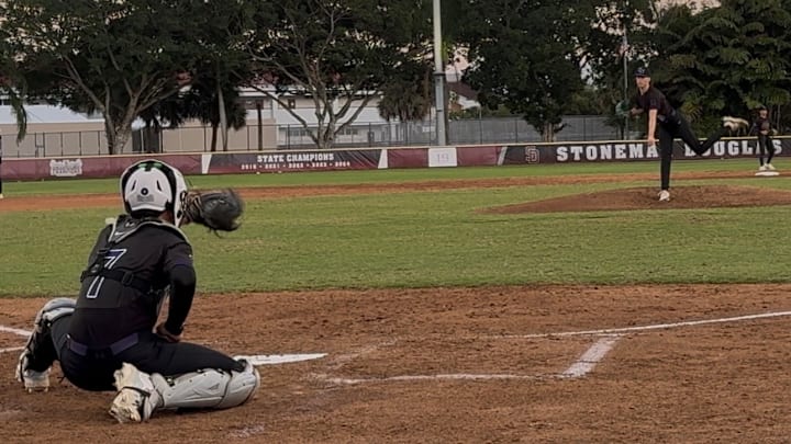 True North Classical Academy lefty Alan Soler threw four shutout innings against Stoneman Douglas