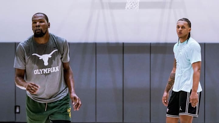 Phoenix Suns' star Kevin Durant (left) and Orlando Magic star Paolo Banchero (right) getting a private workout together.