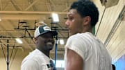 Acaden Lewis (right) and his high school coach Eric Singletary at a workout at Trinidad Recreation Center in Washington, DC in May after Lewis signed with Villanova. 