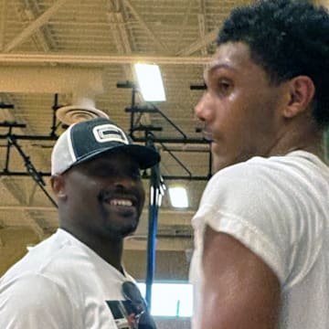 Acaden Lewis (right) and his high school coach Eric Singletary at a workout at Trinidad Recreation Center in Washington, DC in May after Lewis signed with Villanova. 
