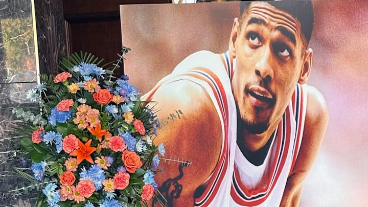 A portrait of Lawrence Moten from his brilliant college career at Syracuse University, greeted mourners at the celebration of life for the former DMV high school basketball legend. A portrait of Lawrence Moten from his brilliant college career at Syracuse University, greeted mourners at the celebration of life for the former DMV high school basketball legend.