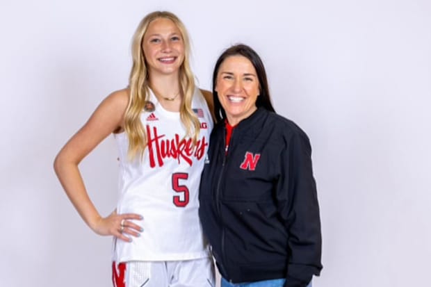 Nebraska women's basketball recruit Olivia Hamlin with Husker coach Amy Williams during Hamlin's visit to Lincoln.