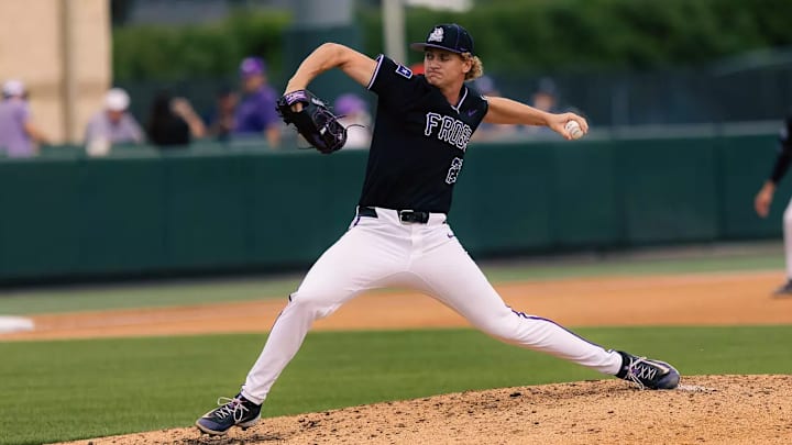 Mason Brassfield (23) tosses six innings in relief in Sunday's series finale against the Baylor Bears. Mason Brassfield (23) tosses six innings in relief in Sunday's series finale against the Baylor Bears.