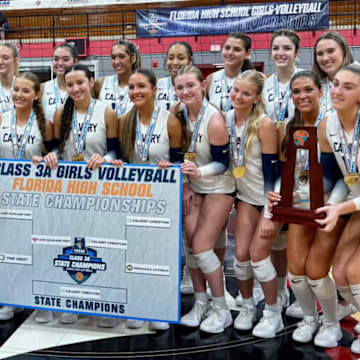 Calvary Christian (Clearwater, Fla.) swept Lake Highland Prep (Orlando), 3-0, to win the FHSAA Class 3A state championship on Nov. 5. The Warriors moved up to No. 11 in this week's High School on SI Top 25 Girls Volleyball National Rankings.