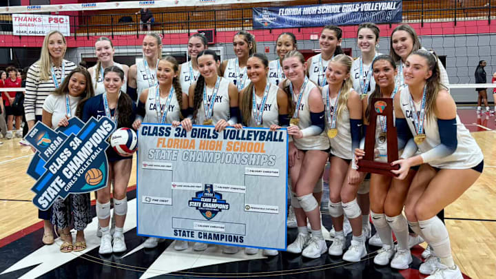 Calvary Christian (Clearwater, Fla.) swept Lake Highland Prep (Orlando), 3-0, to win the FHSAA Class 3A state championship on Nov. 5. The Warriors moved up to No. 11 in this week's High School on SI Top 25 Girls Volleyball National Rankings.