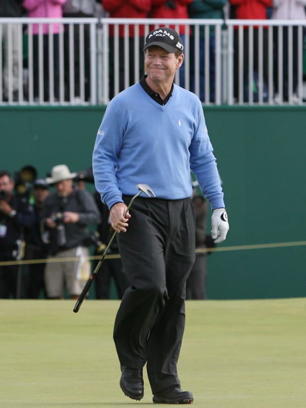 Tom Watson is pictured losing in a playoff to Stewart Cink at the 2009 British Open at Turnberry Country Club. 