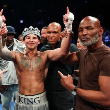 Ryan Garcia celebrates following his impressive April knockout triumph against Devin Haney