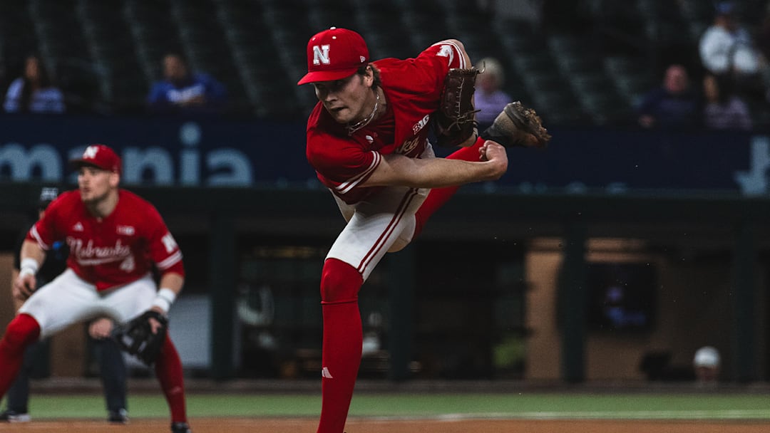 Nebraska pitcher Carson Jasa tossed 5.2 innings against Kansas State in the Amegy College Baseball Series in Arlington.