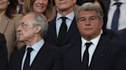 Florentino Pérez’s comments inspired a fierce response from Joan Laporta (right).