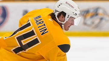 Gold team forward Brady Martin (44) skates with the puck during the Future Stars Game at the Ford Ice Center Bellevue in Nashville, Tenn., Saturday, July 5, 2025.