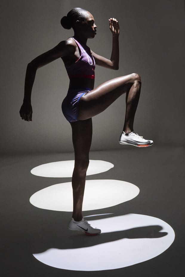 U.S. runner Athing Mu does a warmup formation in a photoshoot for Sports Illustrated. 