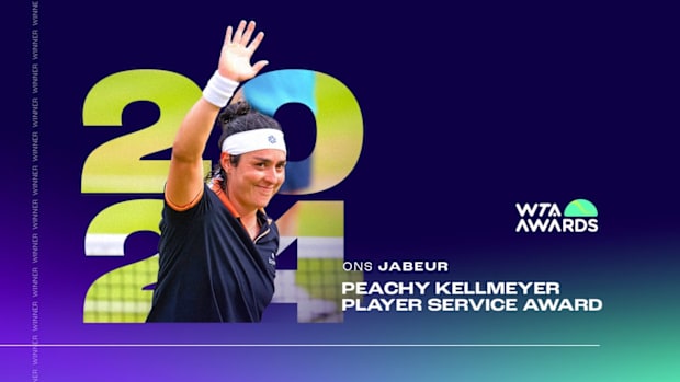 Ons Jabeur pictured for winning the WTA Player Service Award.