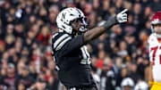 Nebraska linebacker Dasan McCullough celebrates against USC at Memorial Stadium.