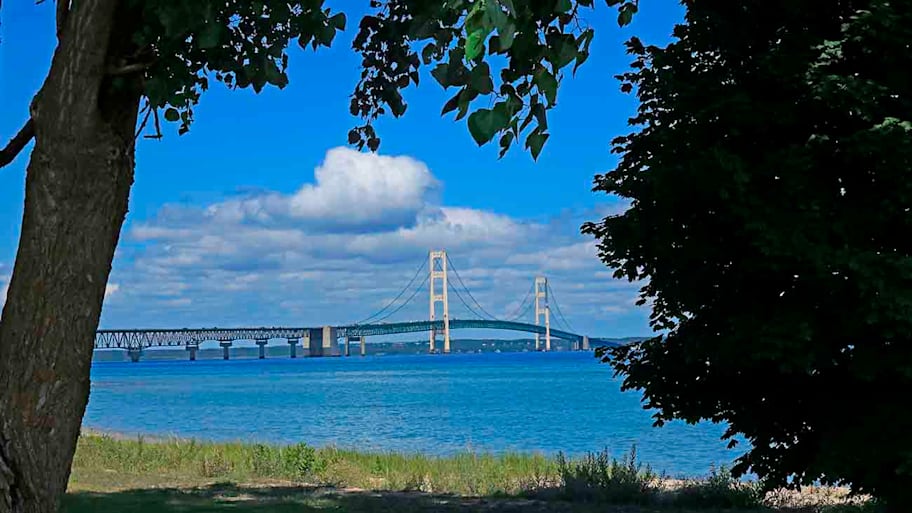 The Macinac Bridge connects Michigan's upper and lower peninslas. | Education Images/Universal Images Group via Getty Images