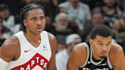 Toronto Raptors forward Collin Murray-Boyles and San Antonio Spurs forward/center Victor Wembanyama.