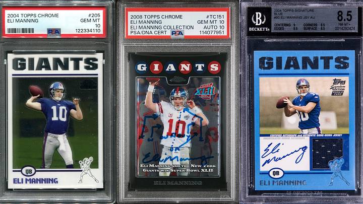 The 5 Most Iconic Eli Manning Football Cards (featured). Photo by ON SI Collectibles