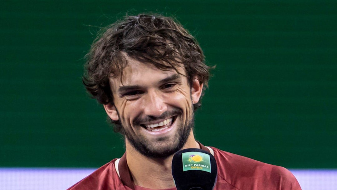 Valentin Vacherot speaks in a post-match interview Valentin Vacherot speaks in a post-match interview