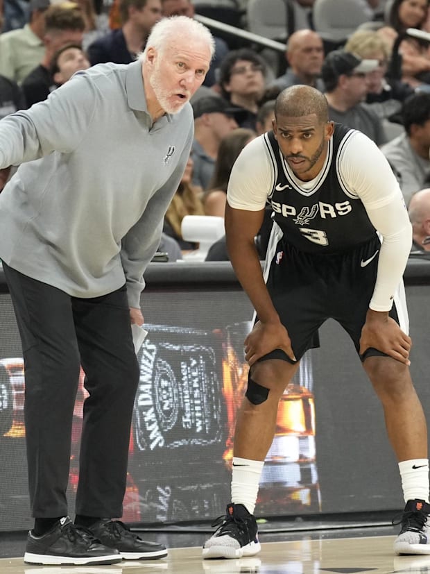 Spurs coach Gregg Popovich, Guards Chris Paul