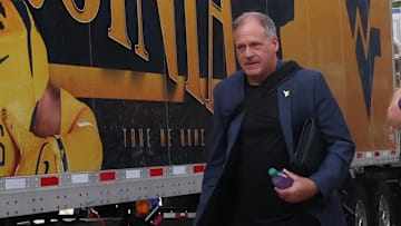 Oct 3, 2025; Provo, Utah, USA; West Virginia Mountaineers head coach Rich Rodriguez arrives at LaVell Edwards Stadium before the game against the Brigham Young Cougars. Mandatory Credit: Rob Gray-Imagn Images